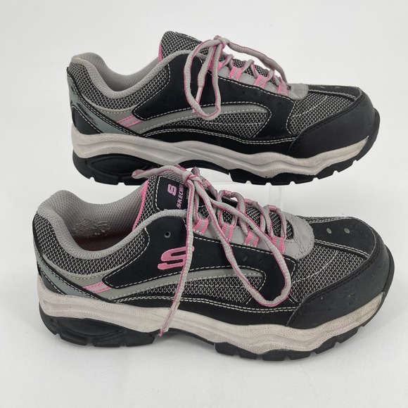 Skechers Biscoe WOMENS Black Gray Pink Lace Up Comp Toe Work Safety Shoes SIZE 7 - Picture 1 of 16